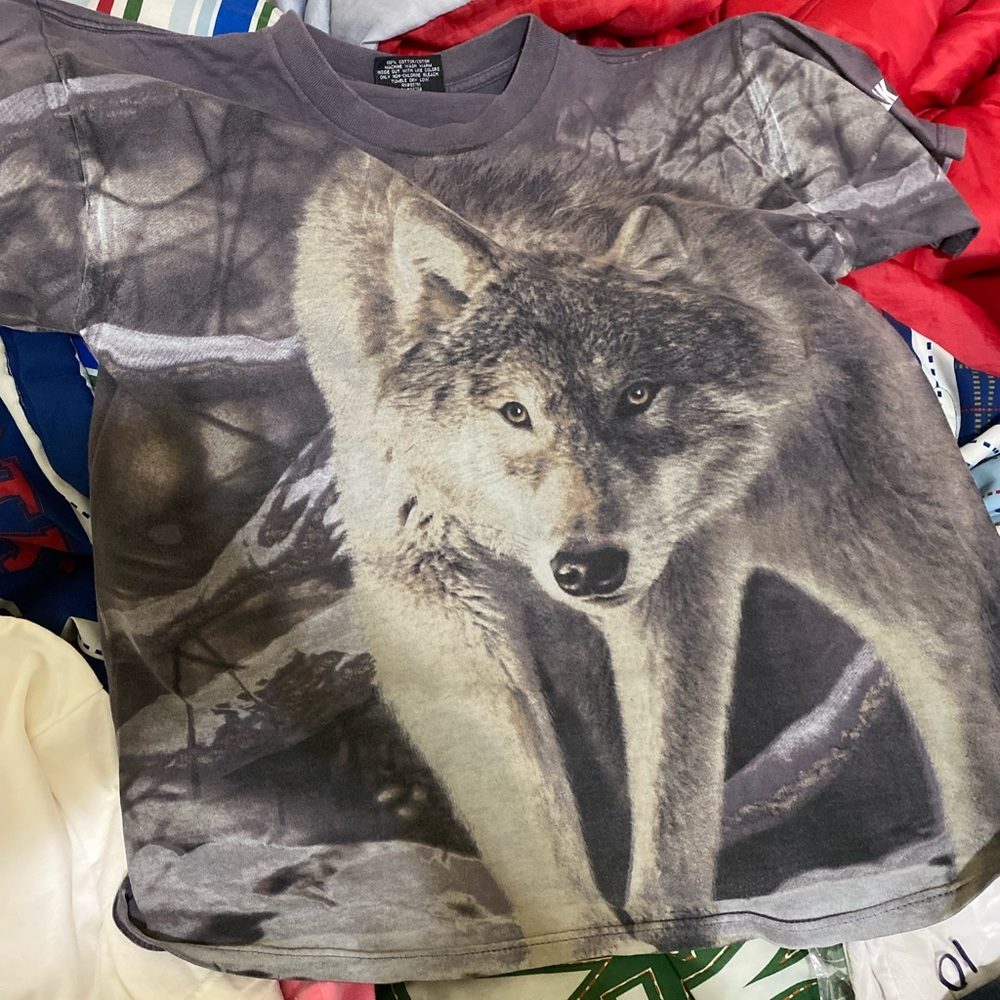 Vintage Radical Nature Wolf Pack All Over Print Double Sided Shirt Size Large